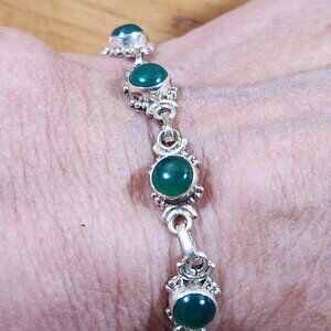 New Womens Jade & 925 Sterling Silver Tennis Bracelet 6-7"